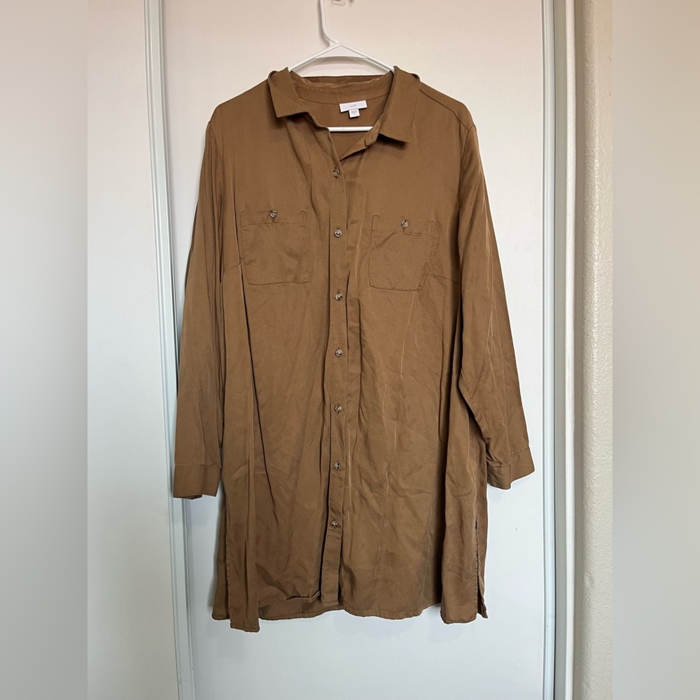 J.Jill Women’s Brown Long Sleeve Button Front Tunic‎ Shirt Top Size XL Roll Tab